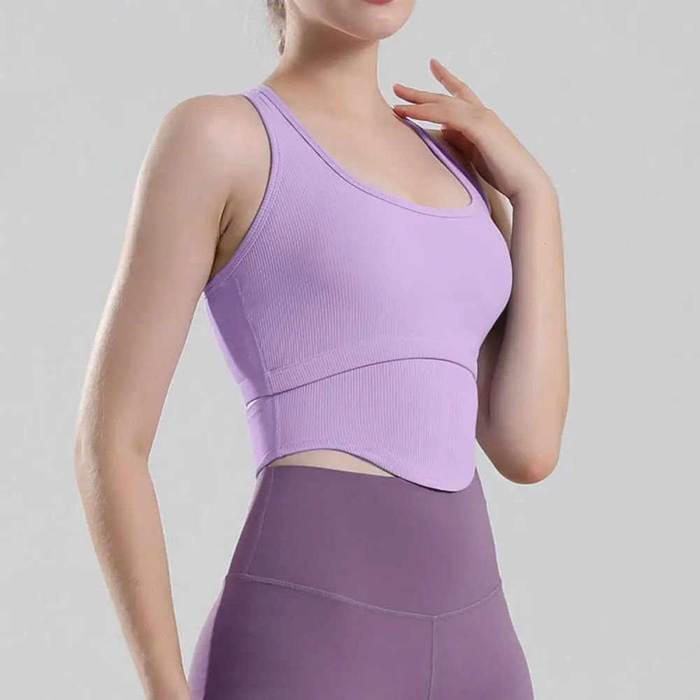 

Trendy Yoga Vest Shockproof Scoop Neck Women Yoga Vest Backless Slim Fit Sports Bra