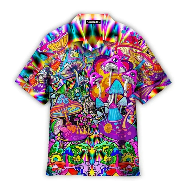 Camisa de manga corta con cuello abatible y botones para hombre, personalizada, de verano, con estampado 3D de setas de colores, para vacaciones, playa, 2024