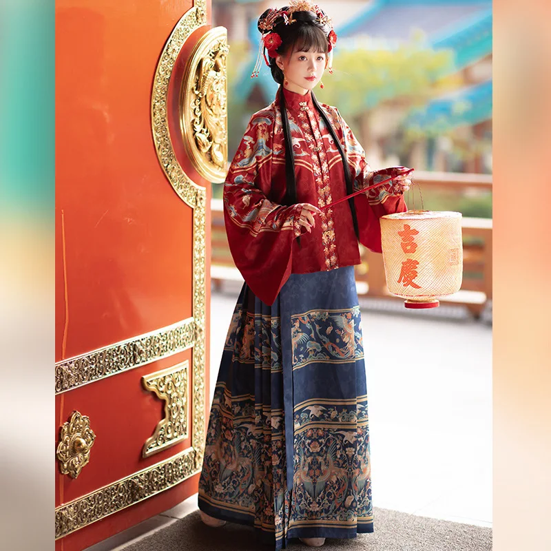 

New Style Hanfu Women's Ming System Stand-up Collar Short Shirt with Pipa Sleeves Horse Face Skirt Skirt Autumn Winter Models
