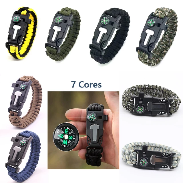 Outdoor Multi-function Survival Paracord Bracelet Camping Hiking Whistle 7  Cores Paracord Tools Men Wristband Not