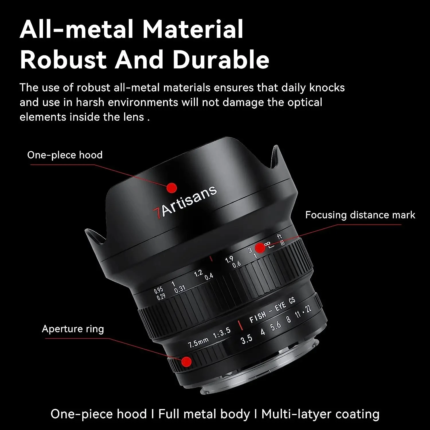 7artisans 수동 초점 광각 APS-C DSLR SLR 어안 카메라 렌즈, 캐논 600D SL3 EOS 90D 니콘 F D7100 D750, 7.5mm F3.5