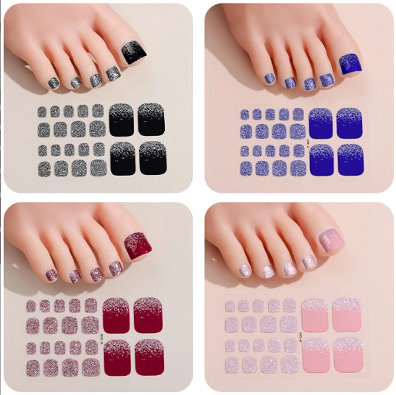 Nail Stickers Nail Art Tools Nail Art Decoration Nail Decals New Nail Polish Film Toenail Stickers Solid Color Glitter Toe Nail Art Sticker DIY Waterproof Adhesive Wraps Decals Decors