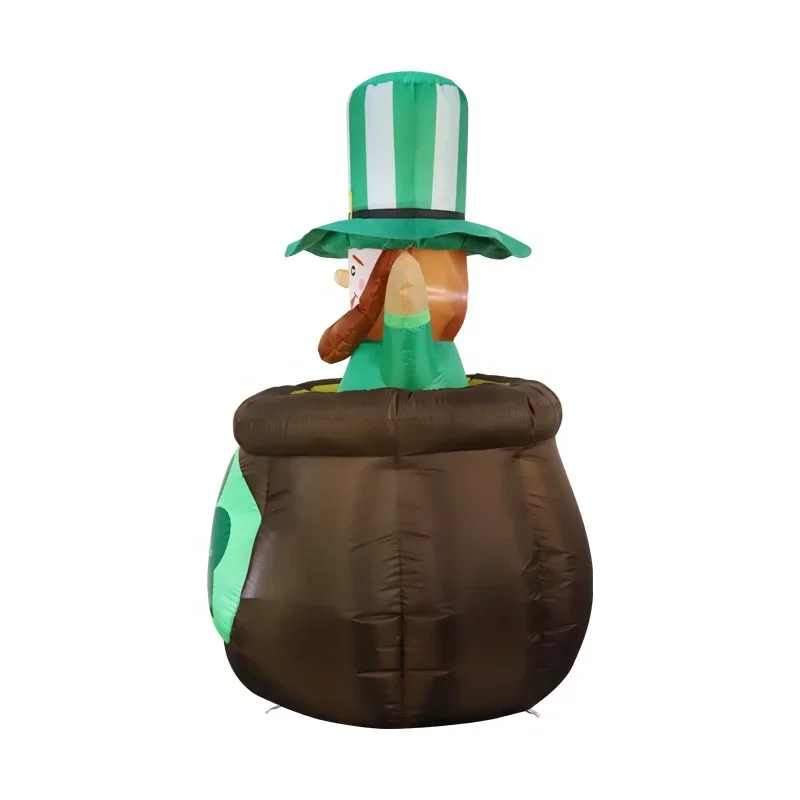 St Patricks Day Inflatables Golden leprechauns up and down in clover jars Inflatable Build-in LED Lights Yard Home Decoration
