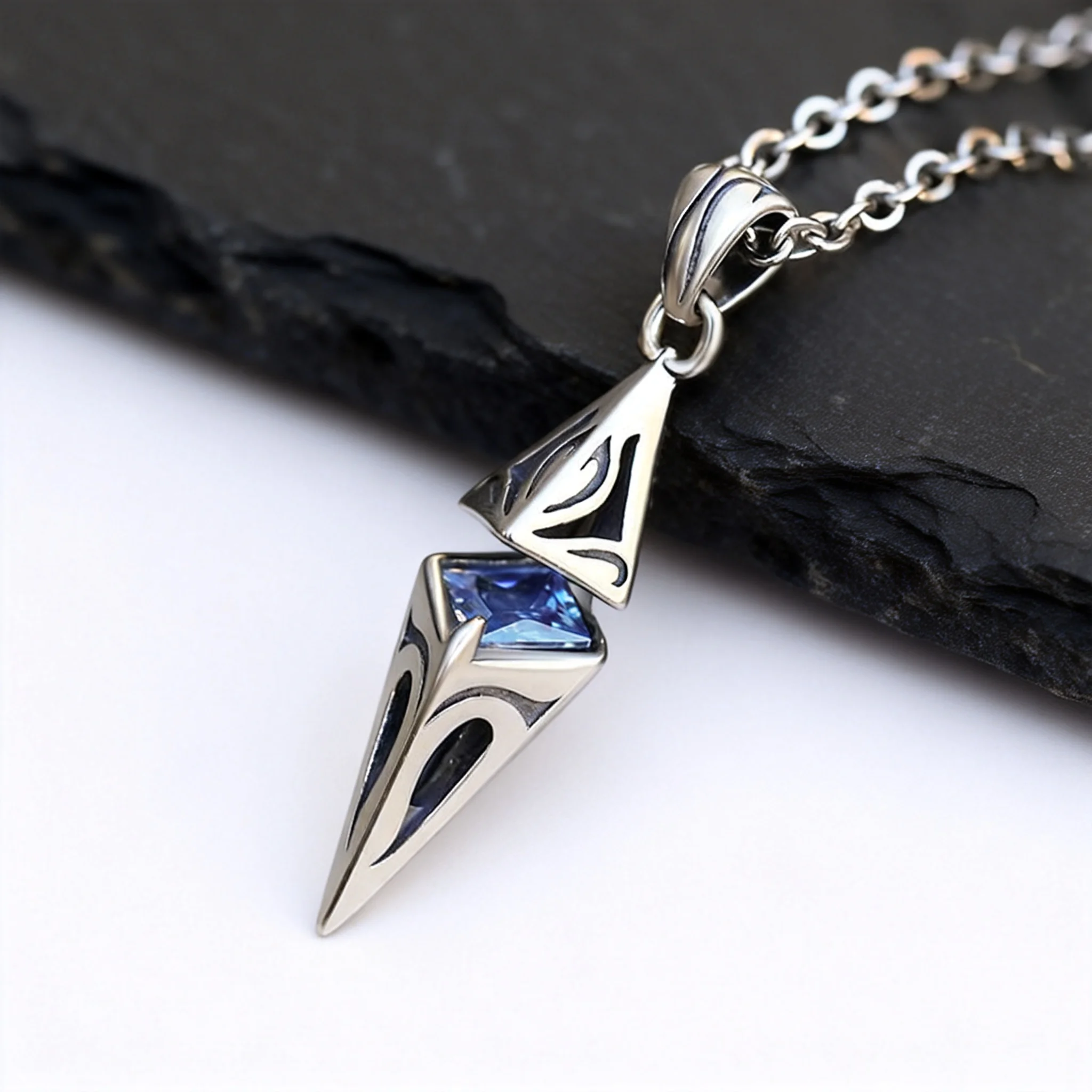 Mprain bow Chic Blue Stone Halsketten für Männer, Edelstahl geometrischen Anhänger Kragen, Valentinstag Geburtstags feier Geschenk für ihn