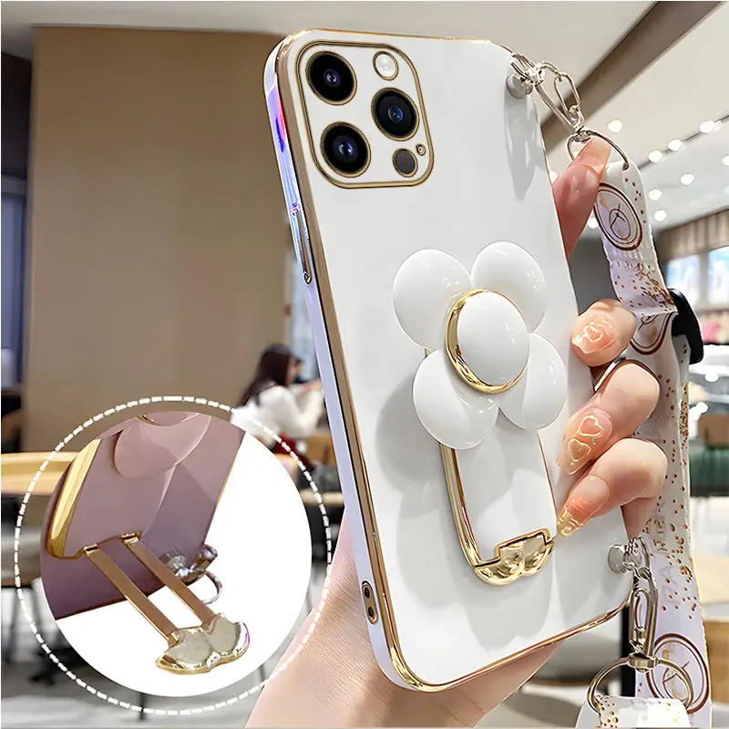 Coque avec support de moulin à vent rotatif, étui avec lanière pour iPhone 14 11 Pro 13 12 Mini 8 7 6 6S Plus 10 X Xr Xs Max SE 2020_voghion.com