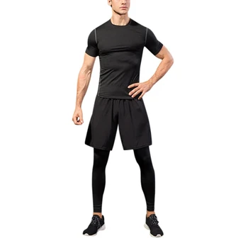Compression Men's 2 in 1 Leggings Fitness Quick-drying Sports Gym Tights Men Workout Running Stretchy Bodybuilding Jogging Pants 3