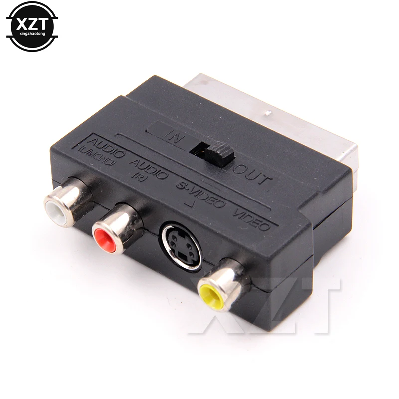 Nuovo 1 Pz 3 Rgb Scart Composito Rca Svhs S-Video Av Tv Audio Per Video Dvd Videoregistratore Videoregistratore Mini Adattatore Più Nuovo Di Alta Qual