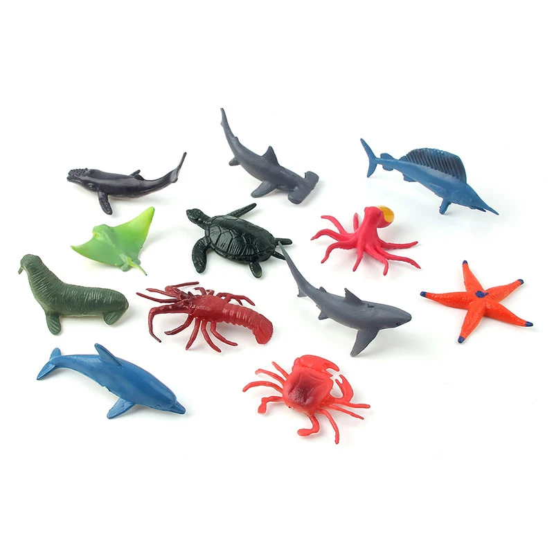 Sea Animal Toys Set Realistic Ocean Animal Figures Bath time Learning And Fun Starfish lobster dolphin Small Gif 12-Piece