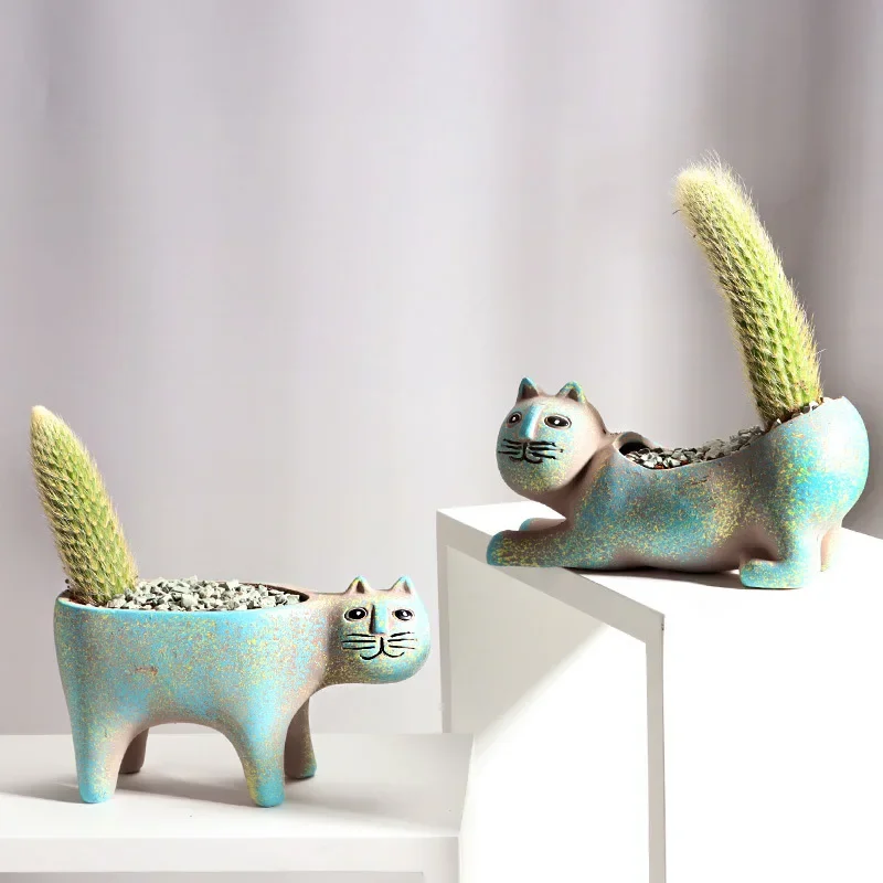 

Cute Sexy Cat Ceramic Flower Pot T Succulent Plant Pots Simulation Animal Cartoon Pots Planters Indoor Plants Home Decor Pendant
