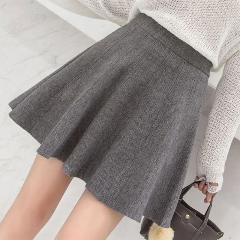 Solid Color Basic Knitted Mini Skirts Women New Autumn Winter Elastic Waist A-Line Skirts Ladies Korean All Match Pleated Skirt Sae0492f7c9434167a5234ff5173b29b14