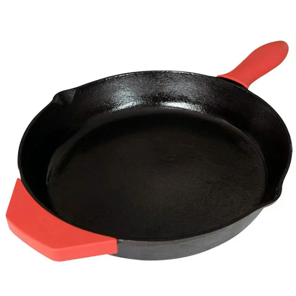 2 x Lodge Silicone Red Pot Pan Cast Iron Handles Cover 1pc For Skillets  9+inches