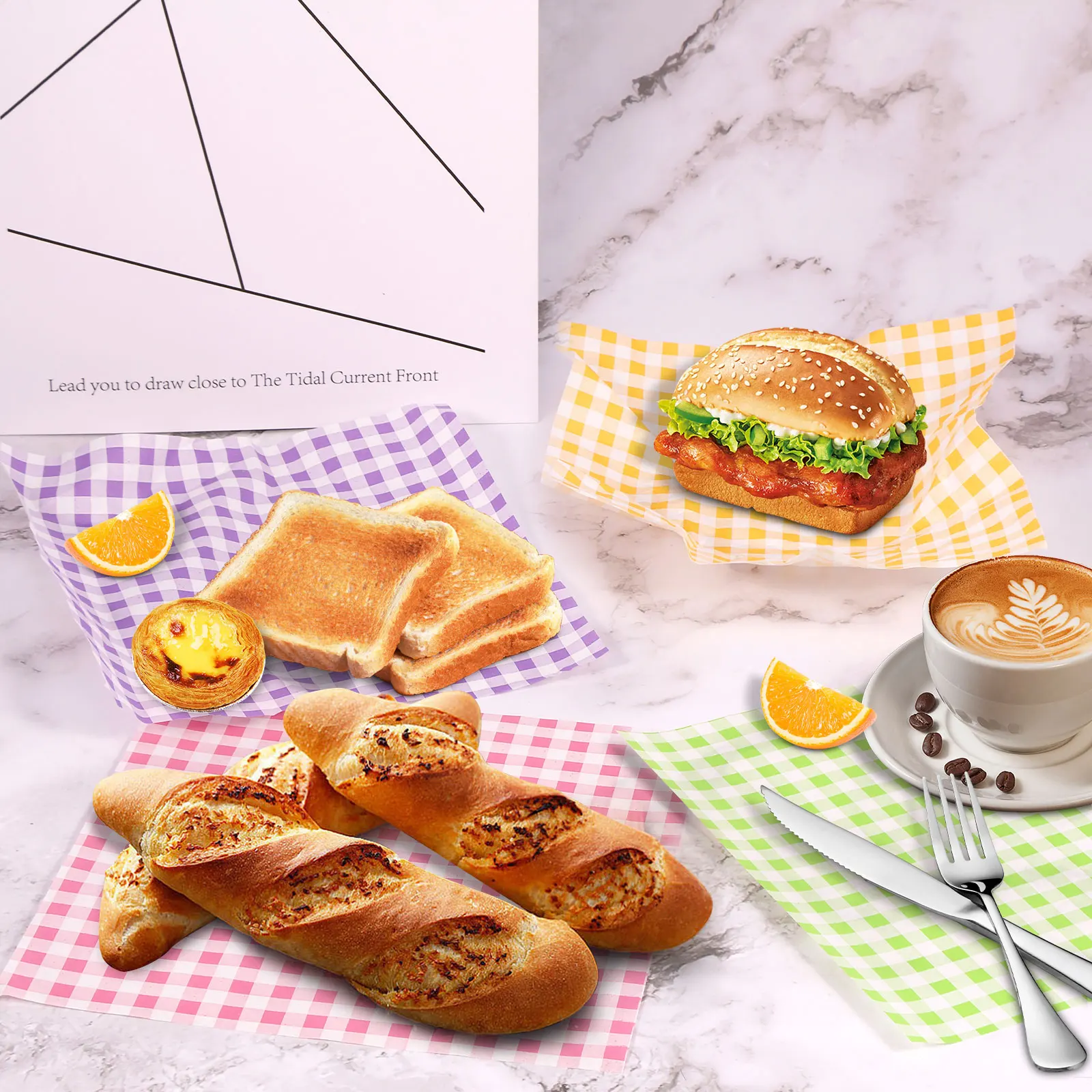 400Pcs Greaseproof Paper Liners Sandwich Wrapping Paper 4 Colors Wax Sheets for BBQ Picnic Festival Party Fast Food parchment baking paper