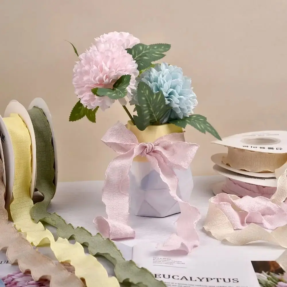 10 Yards Fishtail Yarn Ribbons Wave Edge Pleated Chiffon Ribbon Gifts Packaging Material Wedding Birthday Party Flower DIY Decor