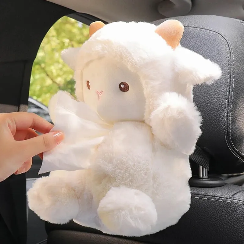 Cartoon Car Tissue Box Creative Little Sheep and Pig Car Hanging Paper Drawer Box Cute Vehicle Interior Decoration Supplies car tissue holder tissue box