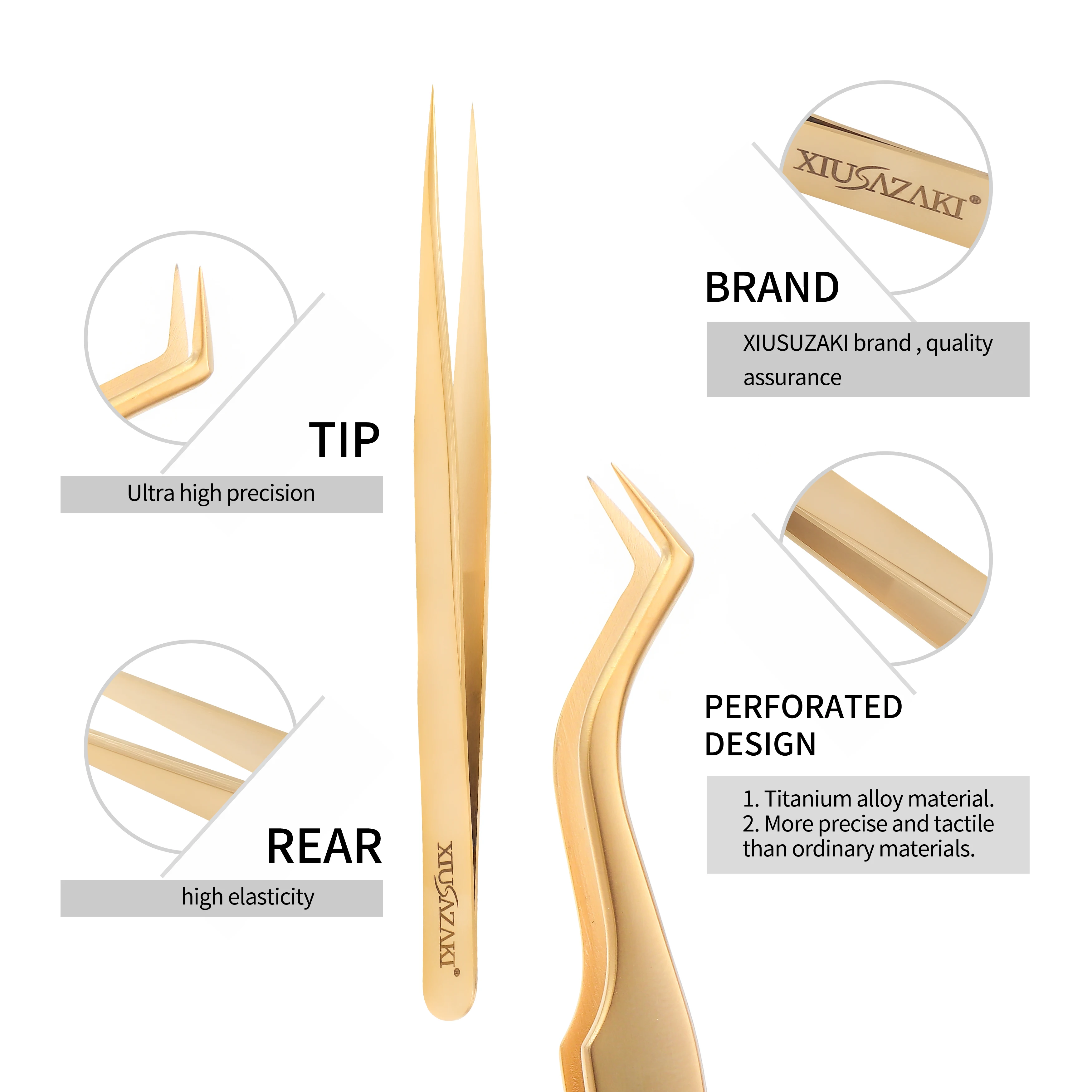 XIUSUZAKI High precision eyelash extension forceps, stainless steel eyelash 3D precise clip for makeup titanium alloy 4