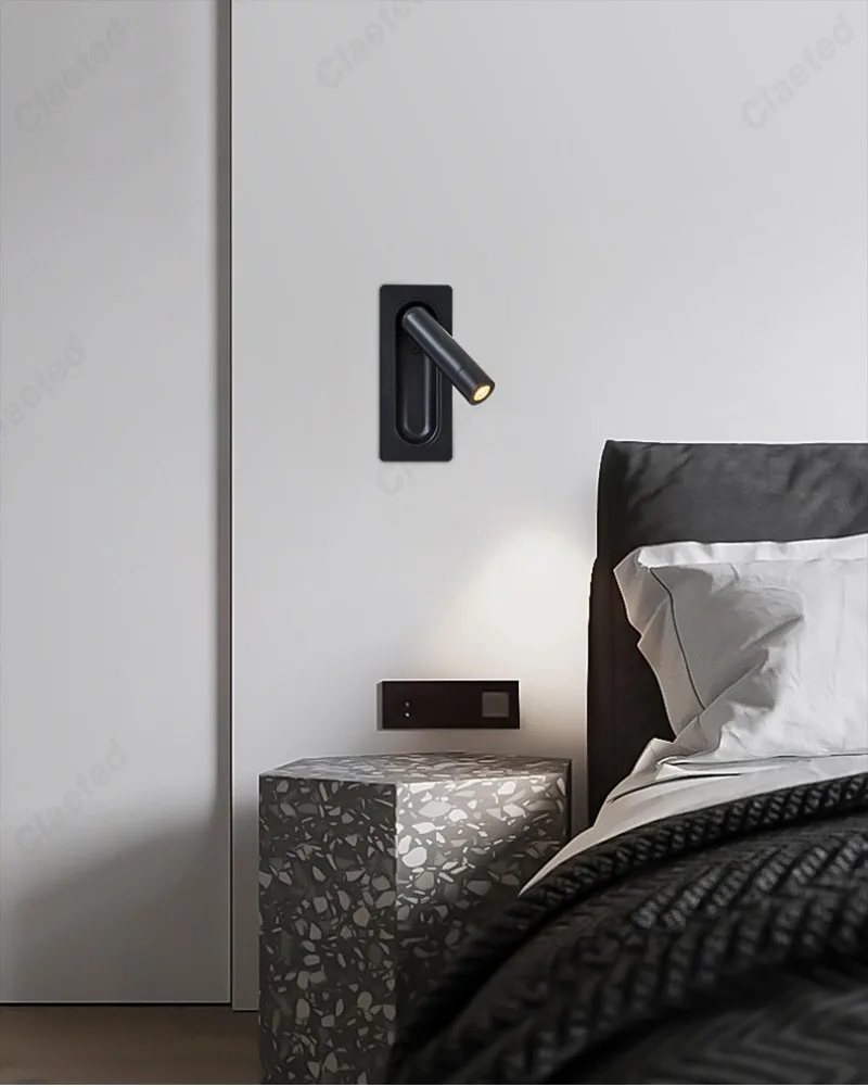 Creative LED Rotatable Wall Lamp USB Charging Interface Bedroom Bedside Reading Lamp Living Room Hotel Decoration Wall Lamp