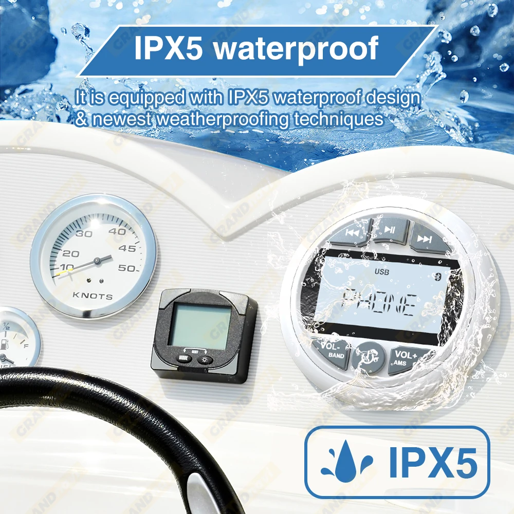 Marine Stereo Boat Radio GRANDnavi Bluetooth IPX5 Waterproof FM AM Digital Media Audio Player For Yacht Gauge ATV UTV Cart