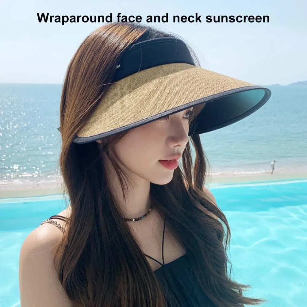 

Stylish Visor Hat Cool Touch Straw Hat Empty Top Summer UV Protection Packable Beach Hat UV-proof