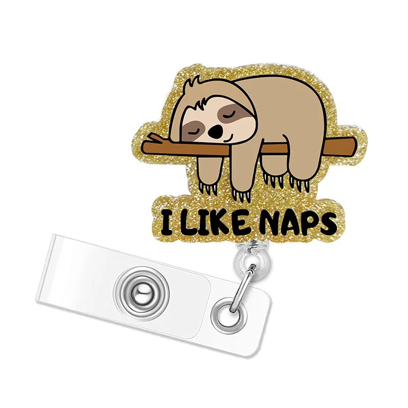 Glitter Acrylic Sloths Dinosaurs Retractable ID Badge Holder 360 Rotating Alligator Clip Doctor Name Holder badge holder retractable badge reel