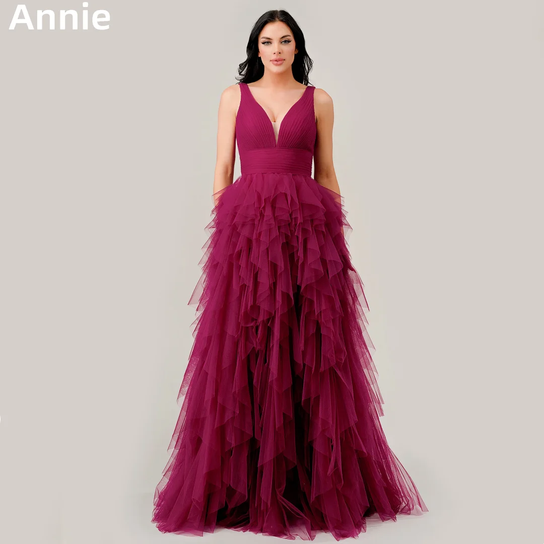 

Annie Deep Purple Prom Dresses Tulle Ruffles Evening Dresses Women's Wedding Formal Occasions Dresses Vestidos De Noche2024