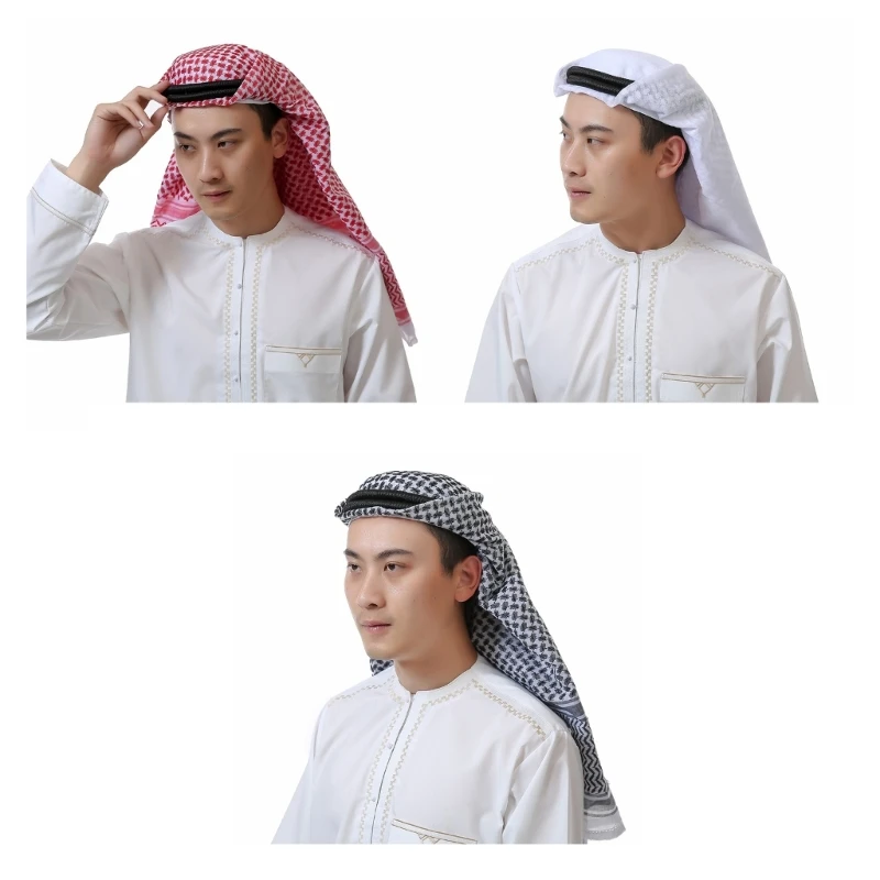 

Stylish Arab Shemagh Headscarf for Men Muslims Lightweight Arabian Dubai Headwrap Scarf Breathable Head Cover Scarf Cap