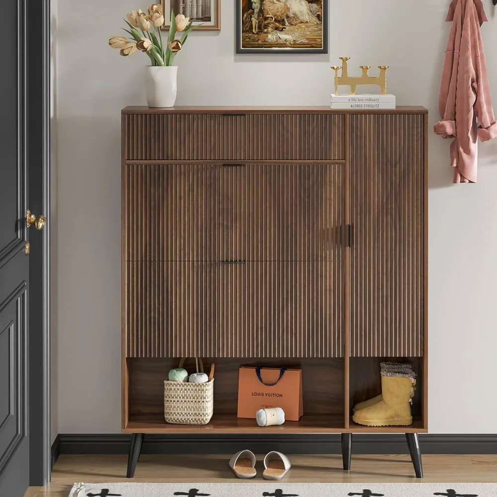 Shoe Storage Cabinet with 2 Flip Drawers Narrow Shoe Cabinet with Doors Freestanding Shoe Organizer Cabinet with Adjustable Shel 6