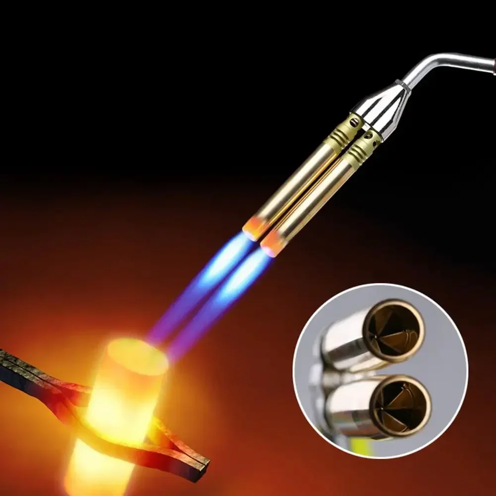 Double Tube Welding Torch Metal Flame Gun Portable Gas Torch Butane Burner Outdoor Camping BBQ Heating Ignition Flamethrower