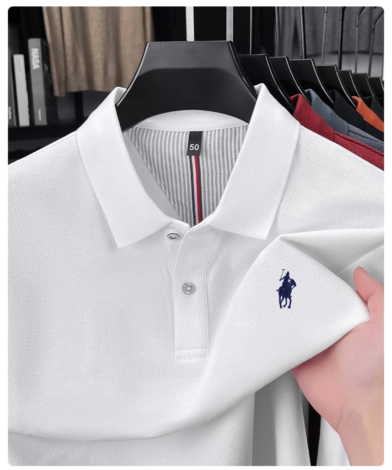 Hochwertiges Langarm-Poloshirt aus 100 % reiner Baumwolle für Herren, entworfenes High-End-Marken-Lou Pony-Stickerei, luxuriöses neues lässiges Golf-T-Shirt – Detail 14