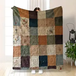Rustic Floral Vintage Patchwork Throw Blanket - Cozy Warm Home Decor Accessory - 150x130cm (1)