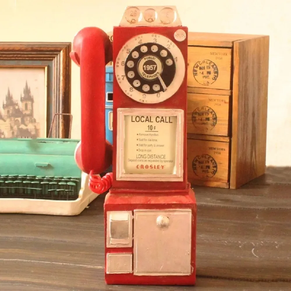 Vintage Retro Dial Pay Phone Figurine – Classic Home Decor Ornament