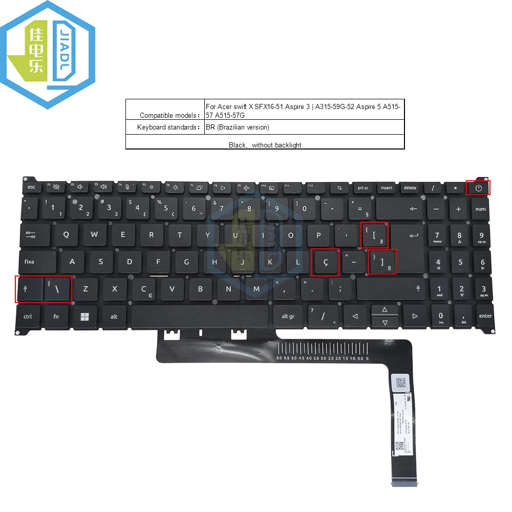 

Английская бразильская Клавиатура для ноутбука Acer Swift X SFX16 51 SFX16-51G 50GS 58RP 16,1 дюйма английская фрейма NCB2276