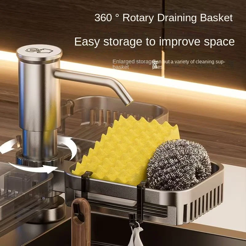 Space aluminum kitchen sink dishwashing liquid pressing storage rack household detergent heightening extension