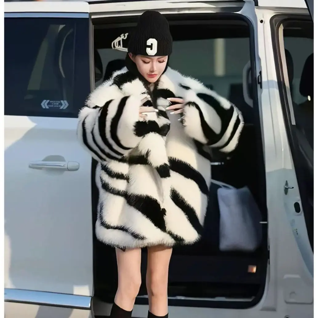 Faux Fur Coat for Women Fluffy Jacket Thick and Warm Casual Outerwear Plush Coats Eco Fur Winter Clothes 2023 Overcoat