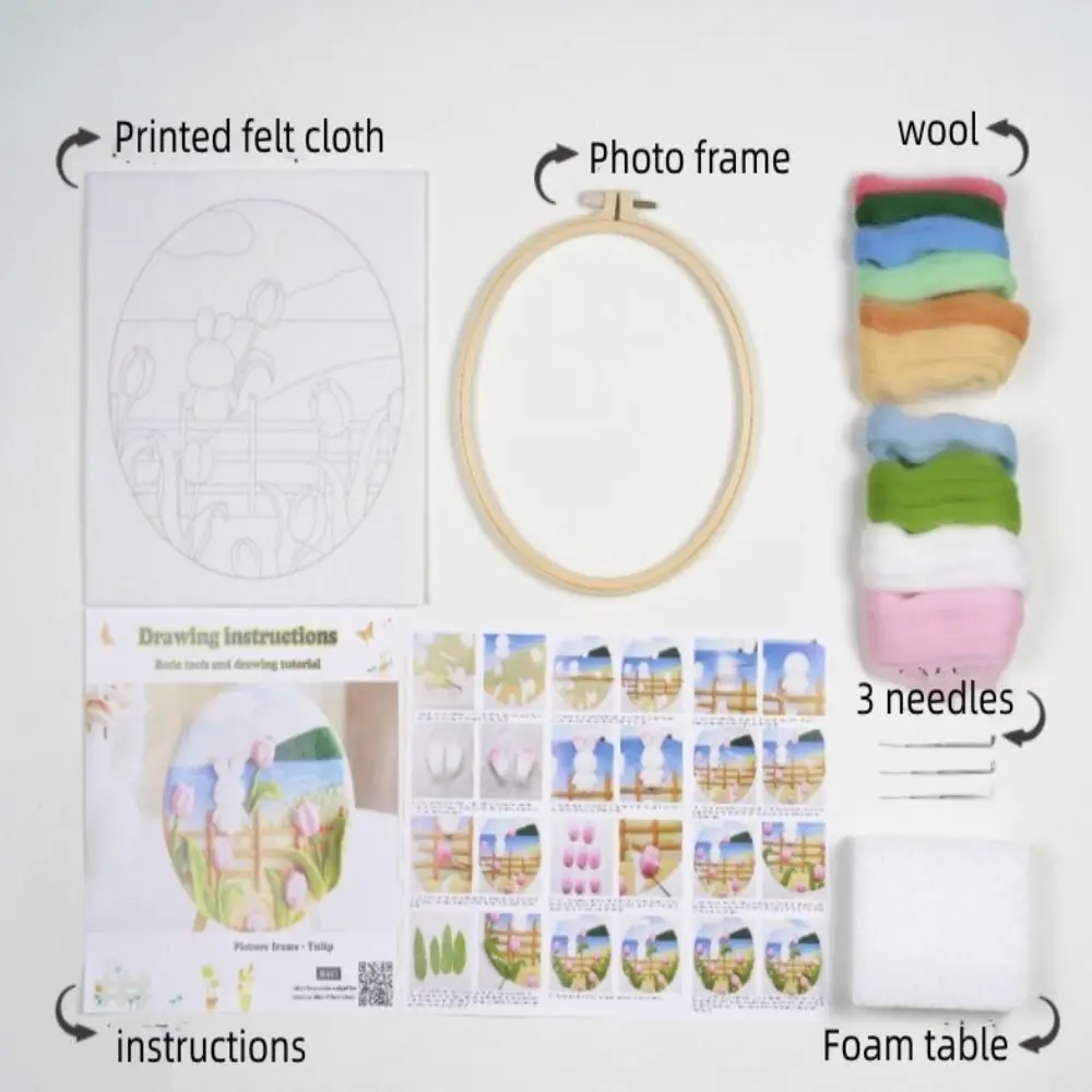 DIY Wool Painting Kits 20x20cm With Frame Modern Creative Needle Felt Painting Flowers Picture