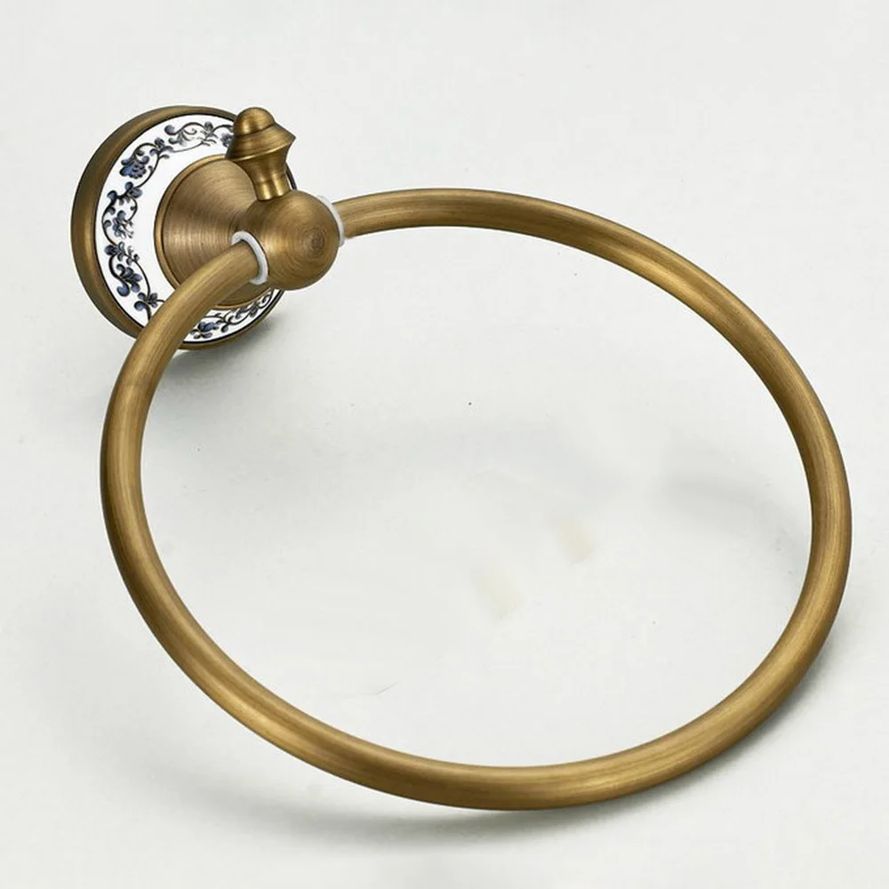 Antique Brass Ceramic Base Wall Mounted Bathroom Round Towel Ring Holder Bathroom Accessories Lba401