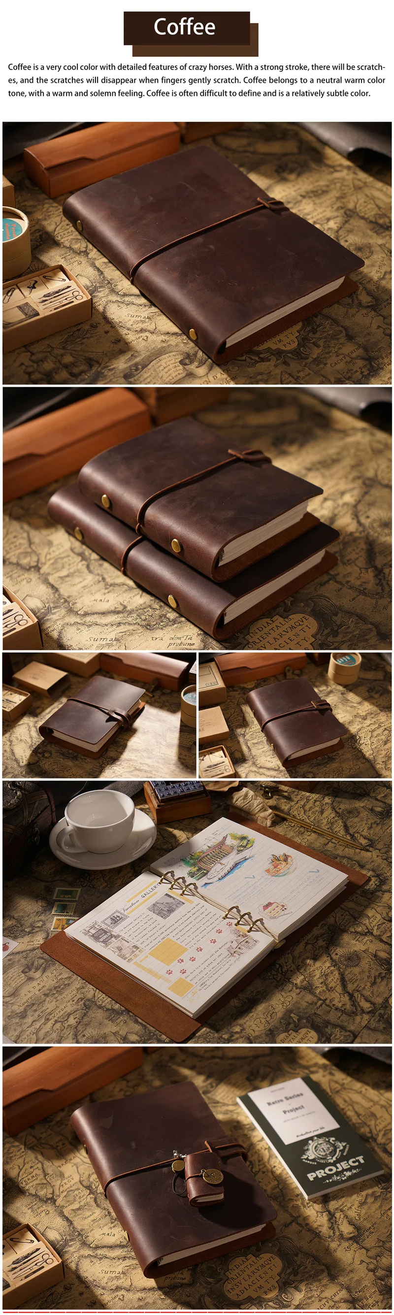 AIGUONIU Vintage-Notizbuch mit Ringen, A7-Format, Tagesplaner, Tagebuch, Skizzenbuch zum Zeichnen von Schreibwaren – Detail 15