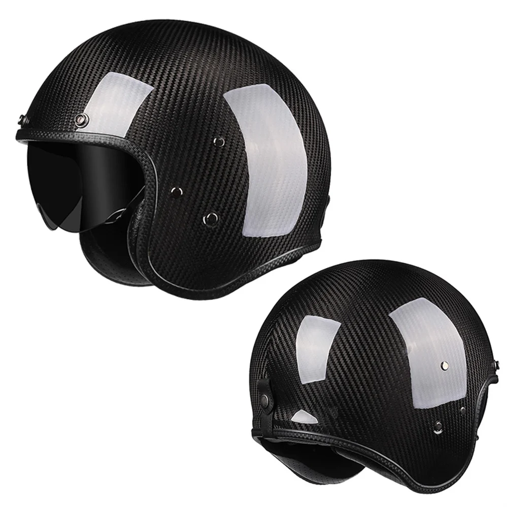 

Latest Vintage Carbon Fiber Motorcycle Helmet Four Seasons Open Face Helmet With Inner Visor Electric Scooter Riding Jet Casque