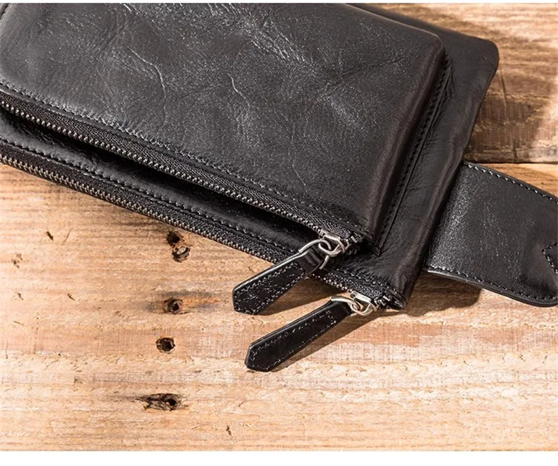 Pndme Outdoor lässig hochwertige echte Leder Herren schwarze Brusttasche einfache Mode erste Schicht Rindsleder Sport Umhängetasche – Detail 13