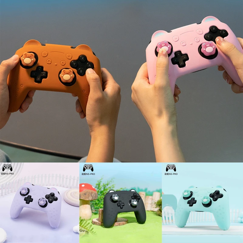 Cute Bear Paw Silicone Soft Shell Gamepad Sticker Skin Per Nintendo Switch Pro Game Controller Case Thumb Stick Grip Cap Cover