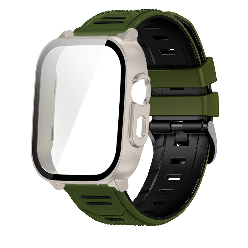 Breathable Silicone Strap with PC Glass Case – 2-in-1 Bracelet and Screen Protector