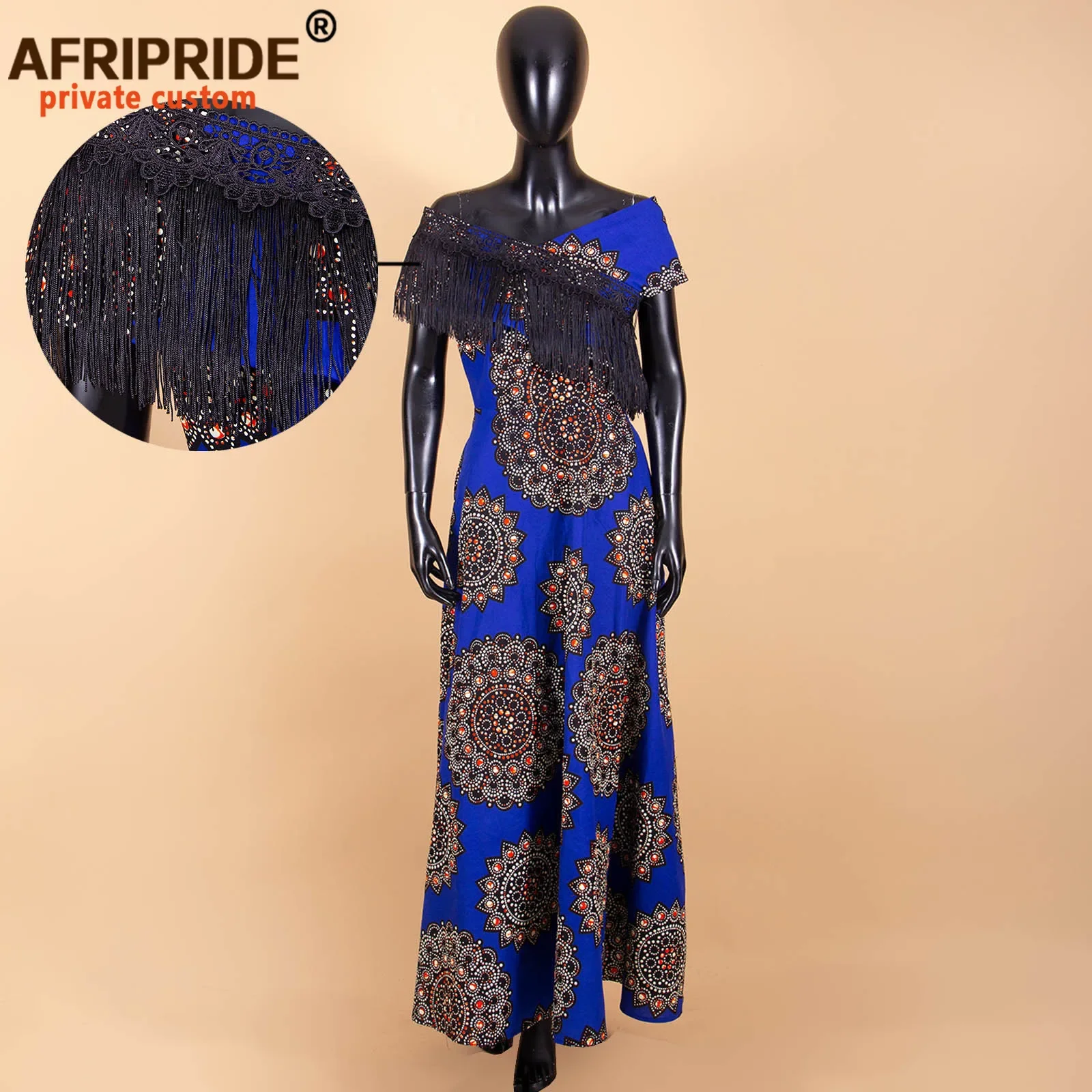 African Maxi Dresses Women Ankara Fabric tassel Party Wedding Floor Length Women Casual Cotton Dress AFRIPRIDE A1925018