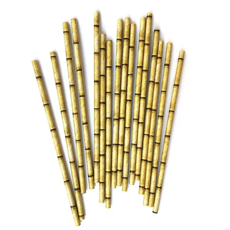 85WF Bamboo Pattern Paper Straws Easy to Use Biodegradable Drinking Straws Gift