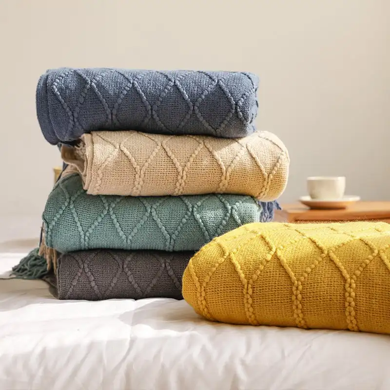 Khaki Oversized Boho Knit Throw Blanket