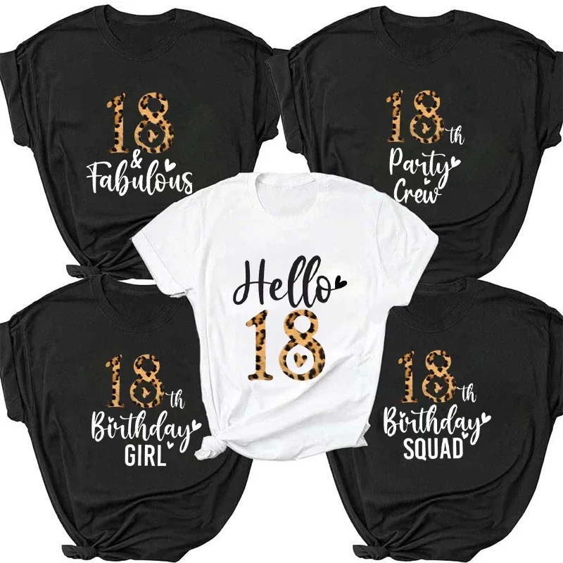 

Girls 18th Birthday Squad T-shirts Women Clothing Leopard Graphic Short Sleeve Tee Oversized Friends Party Tshirt Aesthetic Tops