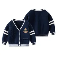 UNITIM Autumn Baby Boys Sweater Stretch Striped Badge College Style Children Boys Coat Knitted Cotton Kids Boy Outerwear 2