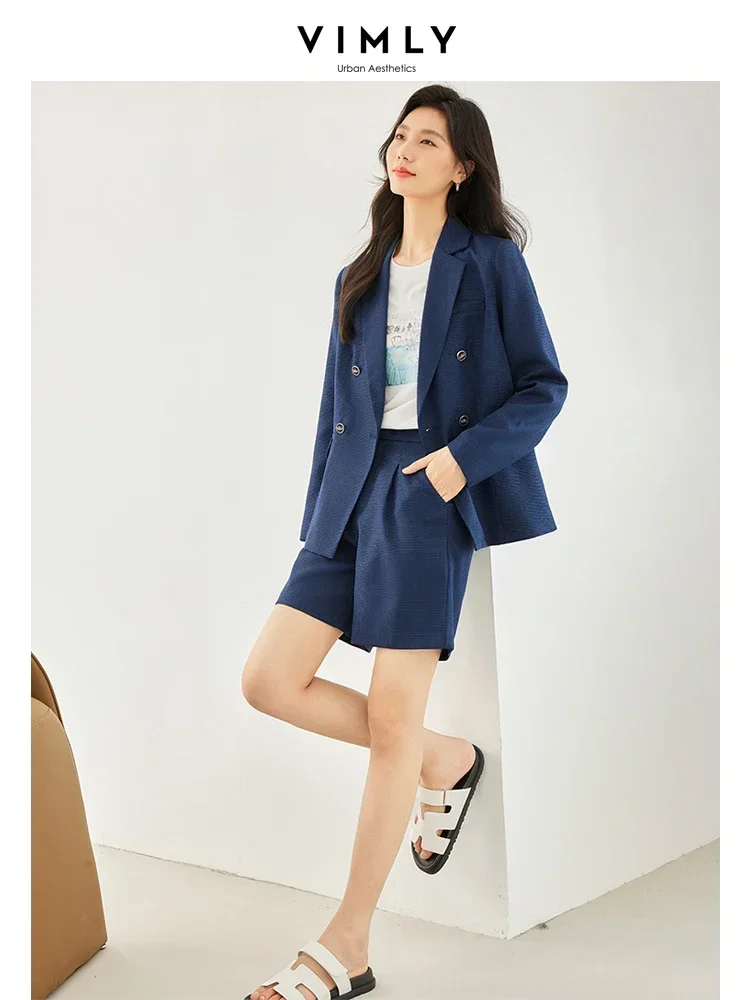 Vimly 2023 Autumn Women's Suit Office Lady Long Sleeve Blazer Jackets Loose Straight Short Pants Professional Matching Set V8129