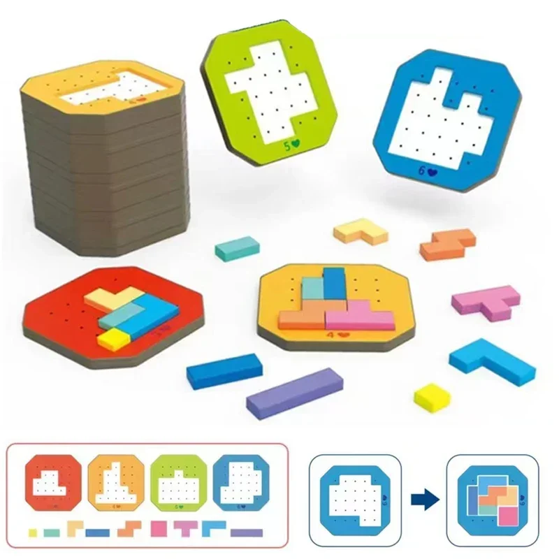 3D Two-person interactive Desktop Puzzle Game Tangram Math Toys Building Blocks Board Color Shape Game For Kids Gifts 4
