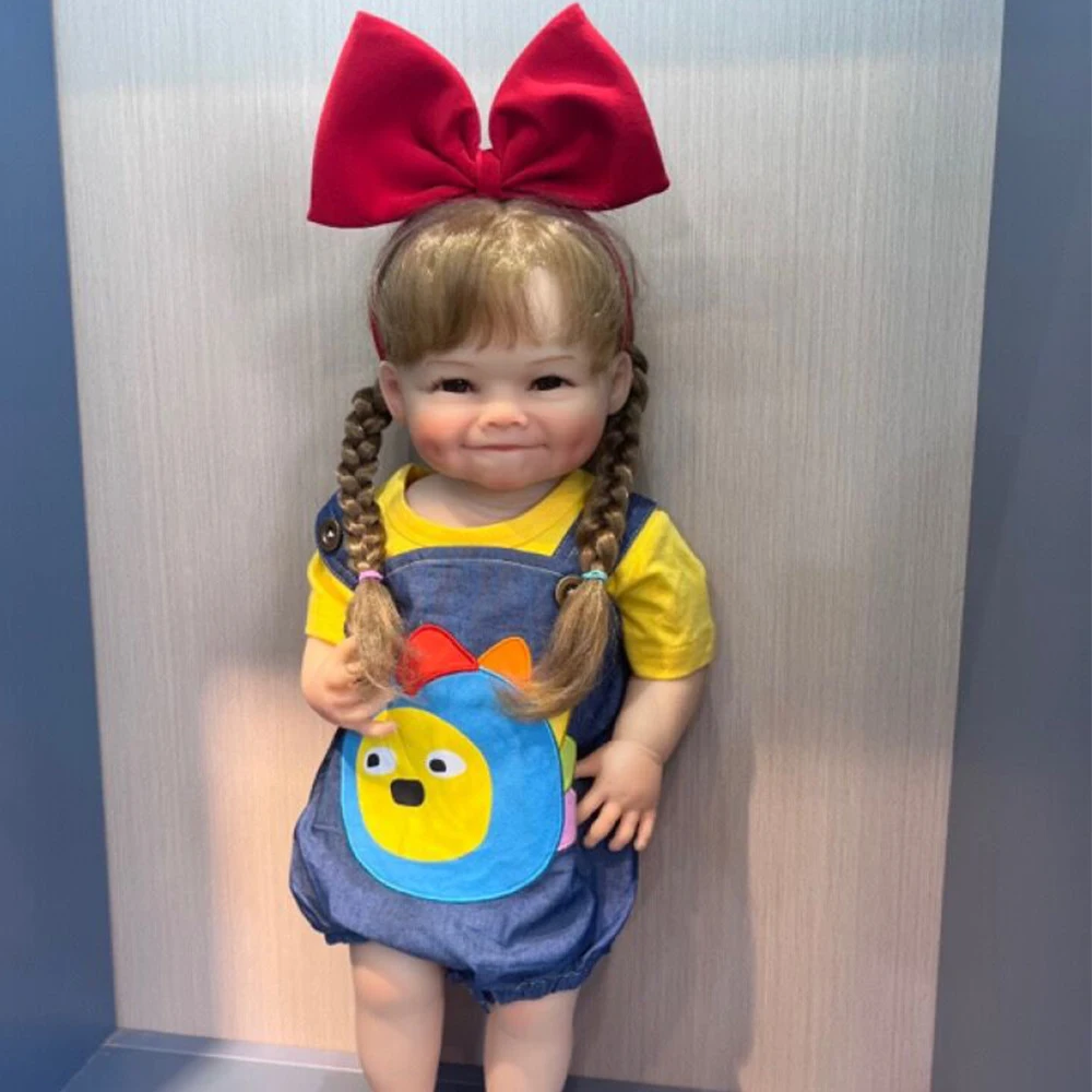 

55CM Full Body Silicone Vinyl Reborn Baby Toddler Girl Doll Can stand with Almost Straight Legs Hand Rooted Hair Children Gift
