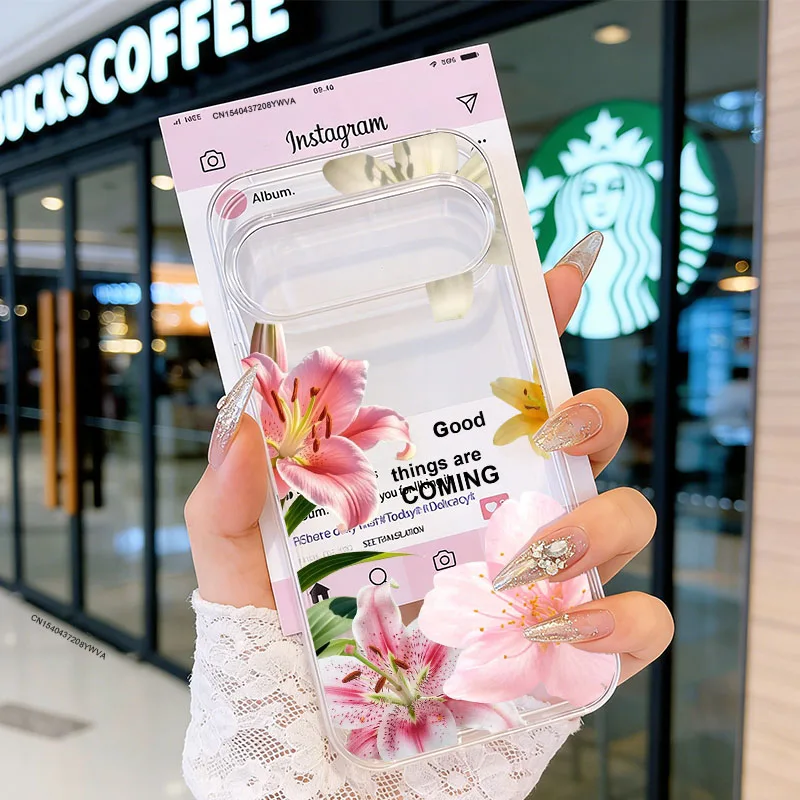 Pink Plum Blossom Lily Pattern Clear Soft TPU Phone Case