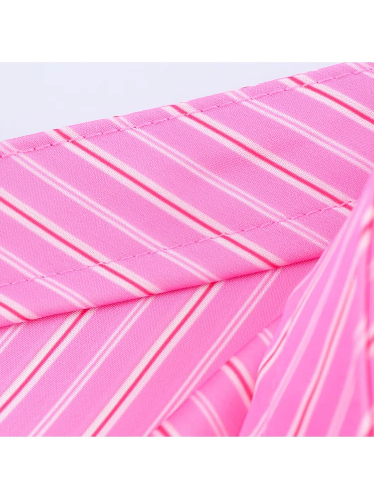 TFMLN 2025 Summer Female Striped Midi Skirt Fashion Low Waist Midi Skirt Chic Lady Pink Regular Fit Ruffles Striped Print Skirts